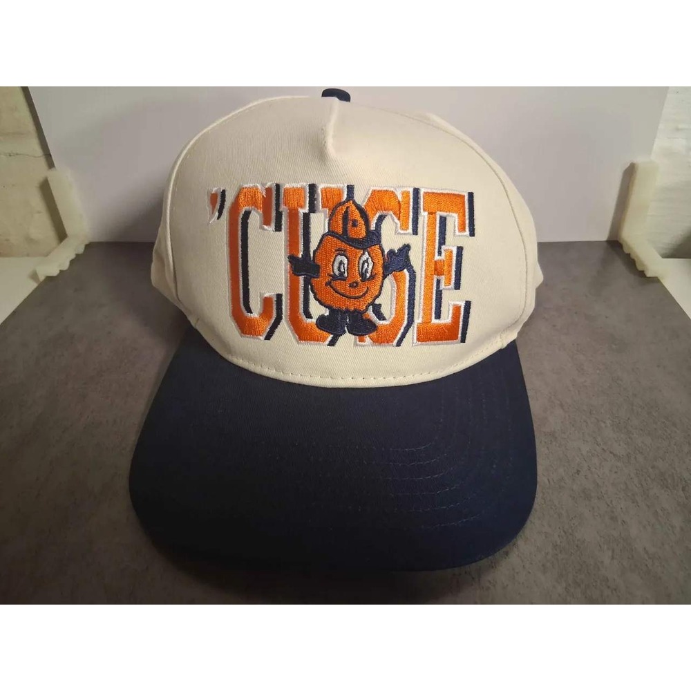 Sheshow Syracuse Cuse Otto the Orange Snapback Hat Navy Blue Cream Mens Cap
